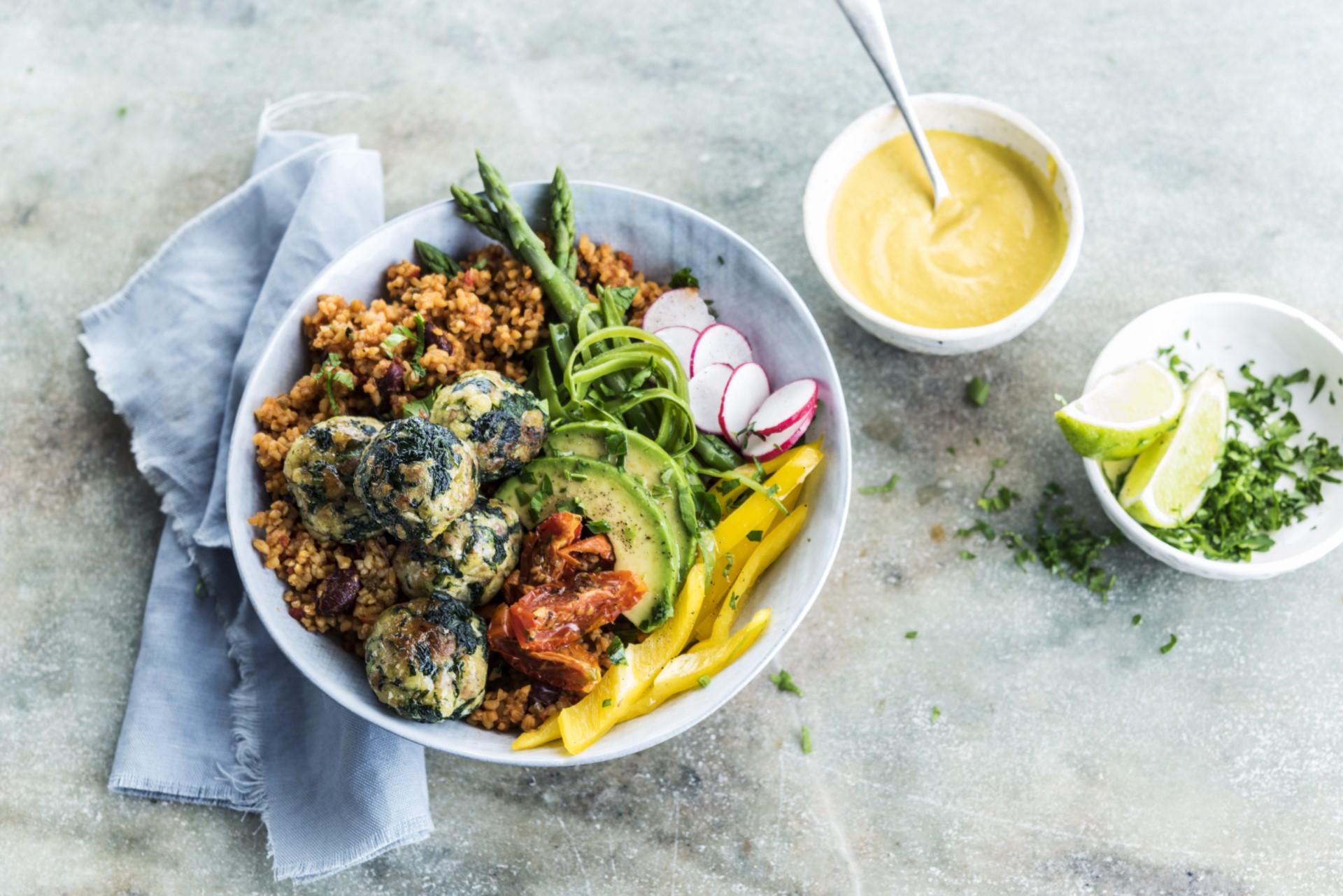 Cook & Create bulgur bowl met spinazieballetjes | vegetarische bulgur gerecht